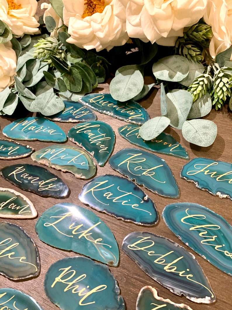 Custom Agate Slice Place Cards and Favors for Weddings - Green - Etsy