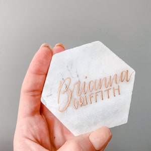 White Marble Hexagon Place Cards
