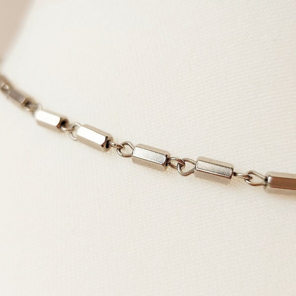 Vintage Mid-century Modernist Necklace - 1950’s silver tone cube chain necklace - In excellent condition