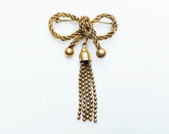 Antique Victorian Brooch - Bow with tassel - Rare Brooch - In very good condition