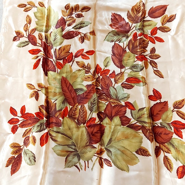 Vintage Mid-Century Scarf with leaves - Oil Painting effect