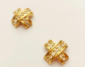 Vintage Strass Ohrstecker goldfarben - 1980s