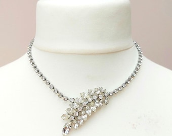 Vintage Kristallblatt Halskette - Mid-Century Glam