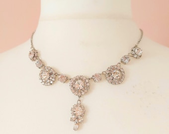 Mid-Century Kristall Halskette & Ohrringe Set - Vintage Glam Schmuck