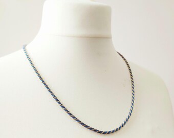 1980s Vintage Gold Ton Halskette - Blau Textil Kordel, 61 cm