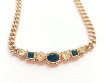 Vintage Gold Tone Kristall Halskette - Glam Cut Glas