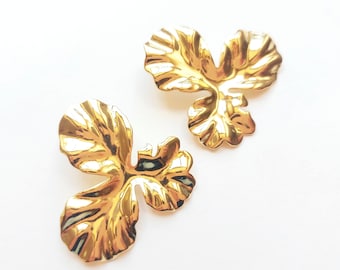 Gold Ton Blatt Ohrstecker - Statement Schmuck