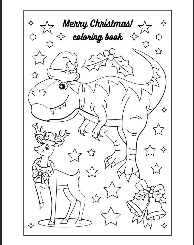 Dinosaur Christmas Downloadable Coloring Sheets Etsy