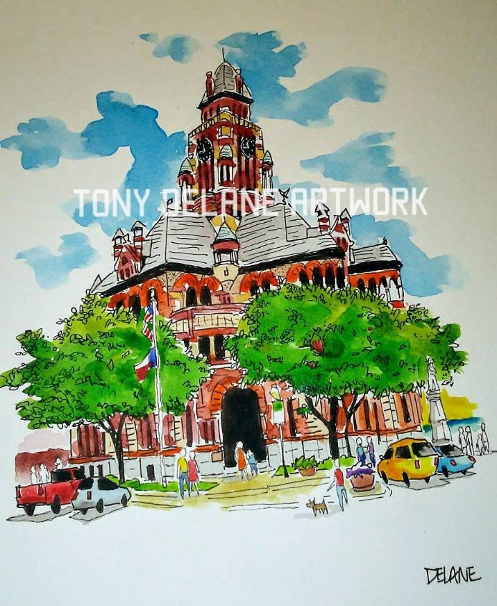 Ellis County Courthouse in Waxahachie Texas Watercolor Print Etsy