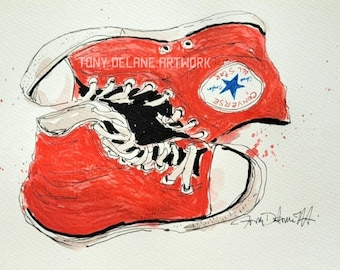 Original Converse watercolor approximately 12x9 inches in size