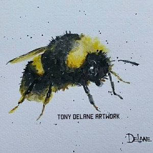 Watercolor print of a Bumblebee. This handmade piece is 8 inches by 8 inches in size
