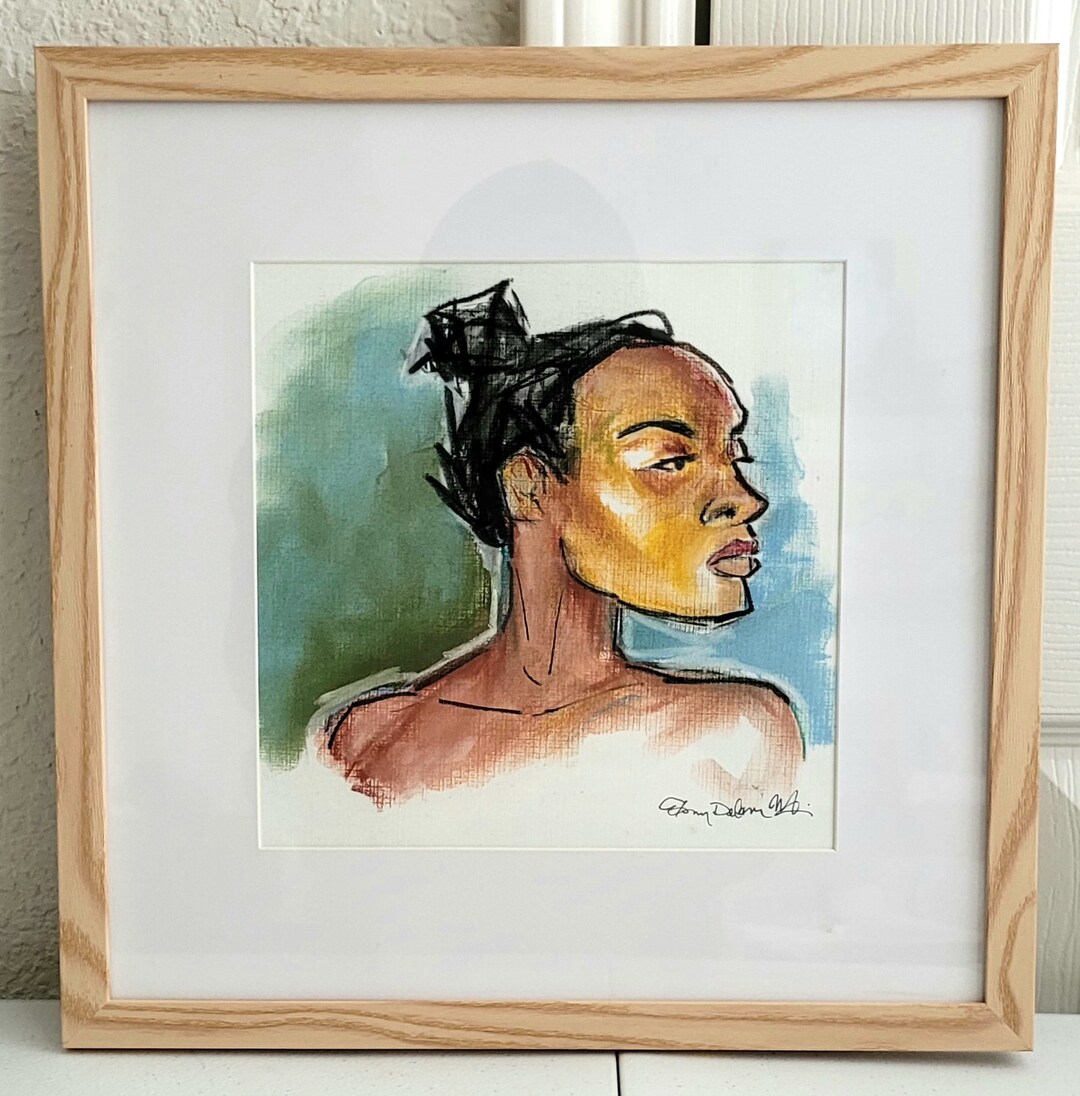 Original Oil Pastel Portrait in Natural Wood Frame - Etsy