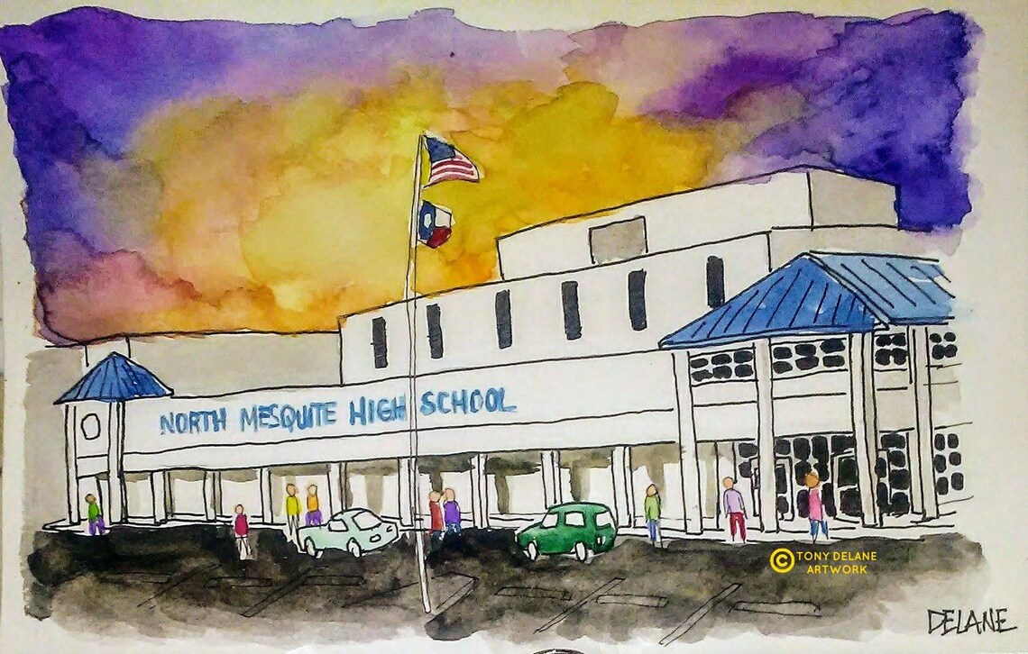 North Mesquite High School in Mesquite Texas Art Print Etsy