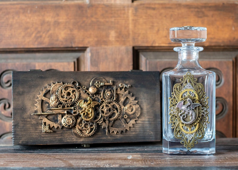 Crystal Steampunk Glasses Dragon Decanter Gift Box Set Steampunk Dragon Decanter Box Set