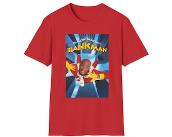Camiseta com pôster do filme Blankman | Design retrô de comédia dos anos 90