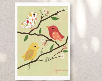 Songbird Art Print, Floral Print, Bird Art, Digital Download, Redbird Print, Flower Print, Jami Amerine, Original Art, Colorful, Eclectic