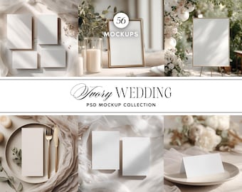 Wedding Mockup Bundle PSD, Luxury Ivory Stationery, Neutral Minimal, Invitations, Programs, Menus, Suites, Signs
