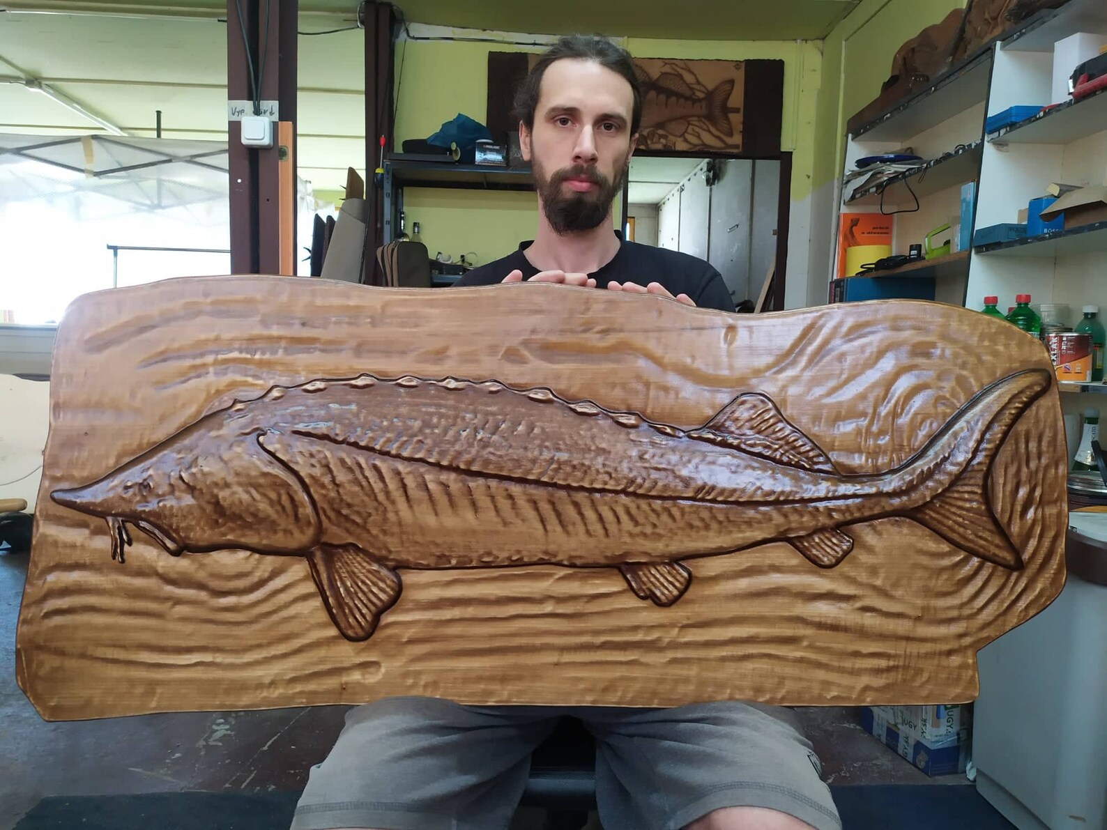 Sturgeon Woodcarving Fishing Rod Rackwoodcarving Fishing Etsy