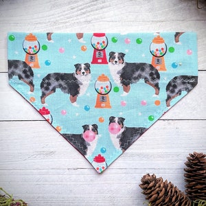 Pet Bandana | Bubble Gum Dog Neckwear Accessory | Slip-over-collar Pet Gift Medium Large | Australian Shepherd Aussie Retro Cute Puppy Dog