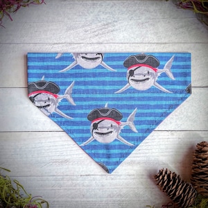 Pet Bandana | Pirate Sharks Blue Dog Neckwear Accessory | Slip-over-collar Pet Gift Small Medium Large | Sea Ocean Cute Funny Puppy Dog Cat