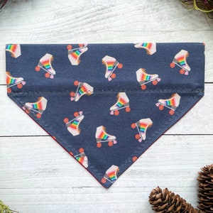 Dog Bandana | Rainbow Rollerskates Dog Over-the-collar Neckwear Accessory | Retro Skate Derby Dog Cat Pride Slip-on Collar Gift Small Medium