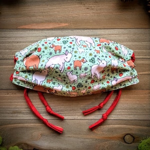 Face Mask | Goat Farm Face Mask | Cute Goat Party Animal Playful Fabric Handmade Washable Reusable Cloth Face Covering Child Adult Filter