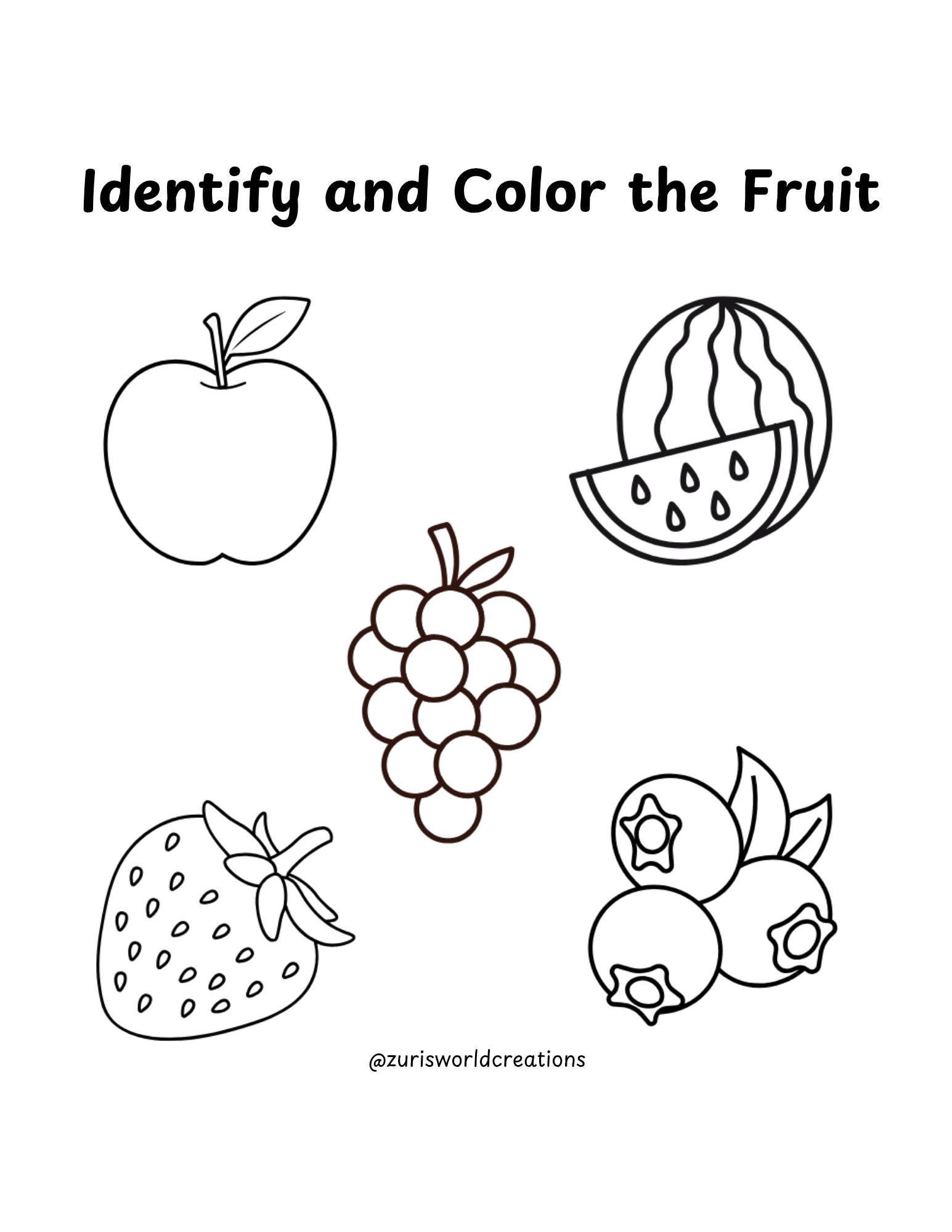 Identify and Color the Fruits Worksheet | Fun Kids Printable ...