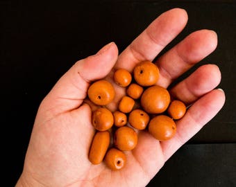 Handmade Clay Beads: Natural Color (14 Pcs. Various Sizes)