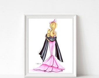 Elegant Fashion Illustration Print, Glamorous Woman in Pink Gown, Chic Bedroom Wall Art, Feminine Home Decor, Perfect Gift for Fashion Lover