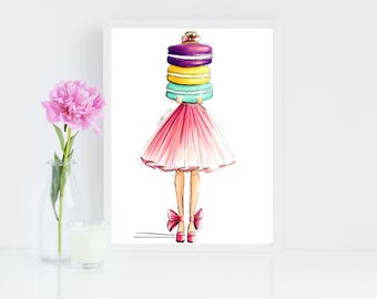 French Macaron Fashion Illustration Art Print Girl Best Friend Gift Gifts For Girlfriend Her