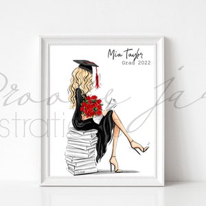 She did it - Customizable Graduation gift, Art Print, Graduation Banner flag, Prom Fashion Illustration