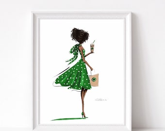 Customizable Coffee Addict - Fashion Illustration Art Print