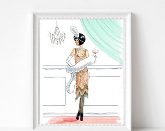 Flapper Girl - Impression d’art mural d’illustration de mode