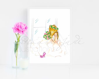 Blushing Bride - Custom Gift for Bride, Fashion Illustration, Wedding Day Gift