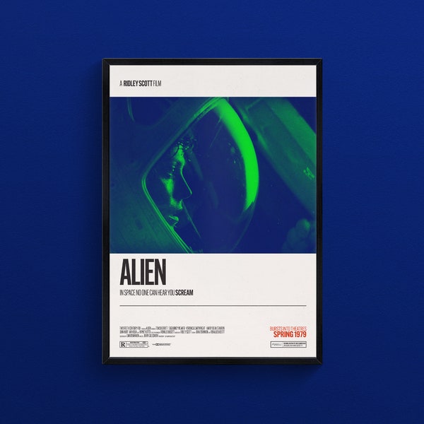 Alien (1979)  – Retro Movie Poster Art, Film Poster, Minimalist Design, Home Cinema, Vintage Typography Poster, Ridley Scott, H. R. Giger