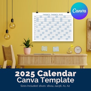 Editable 2025 Calendar Template | Canva Yearly Planner for Business Professionals | Customizable Wall Calendar | Canva Template