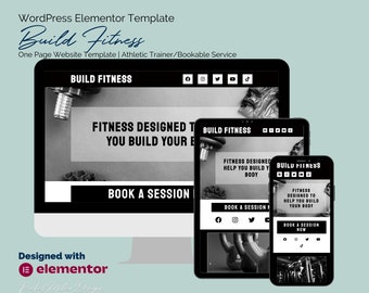 One Page Website Elementor WordPress Template | Trainer or Bookable Service | Mobile Ready | Customizable | DIY Web Design | Build Fitness