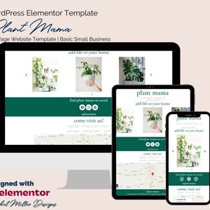 One Page Website Elementor WordPress Template | Boutique Small Business Website | Mobile Ready | Customizable | DIY Web Design | Plant Mama