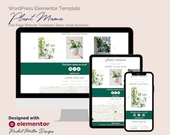 One Page Website Elementor WordPress Template | Boutique Small Business Website | Mobile Ready | Customizable | DIY Web Design | Plant Mama