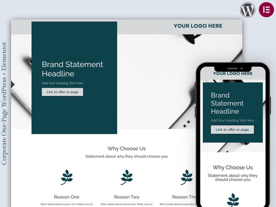 Corporate One Page Elementor Template | WordPress Theme | Business Website | Minimalist Theme | Minimal Website | Simple Web Design