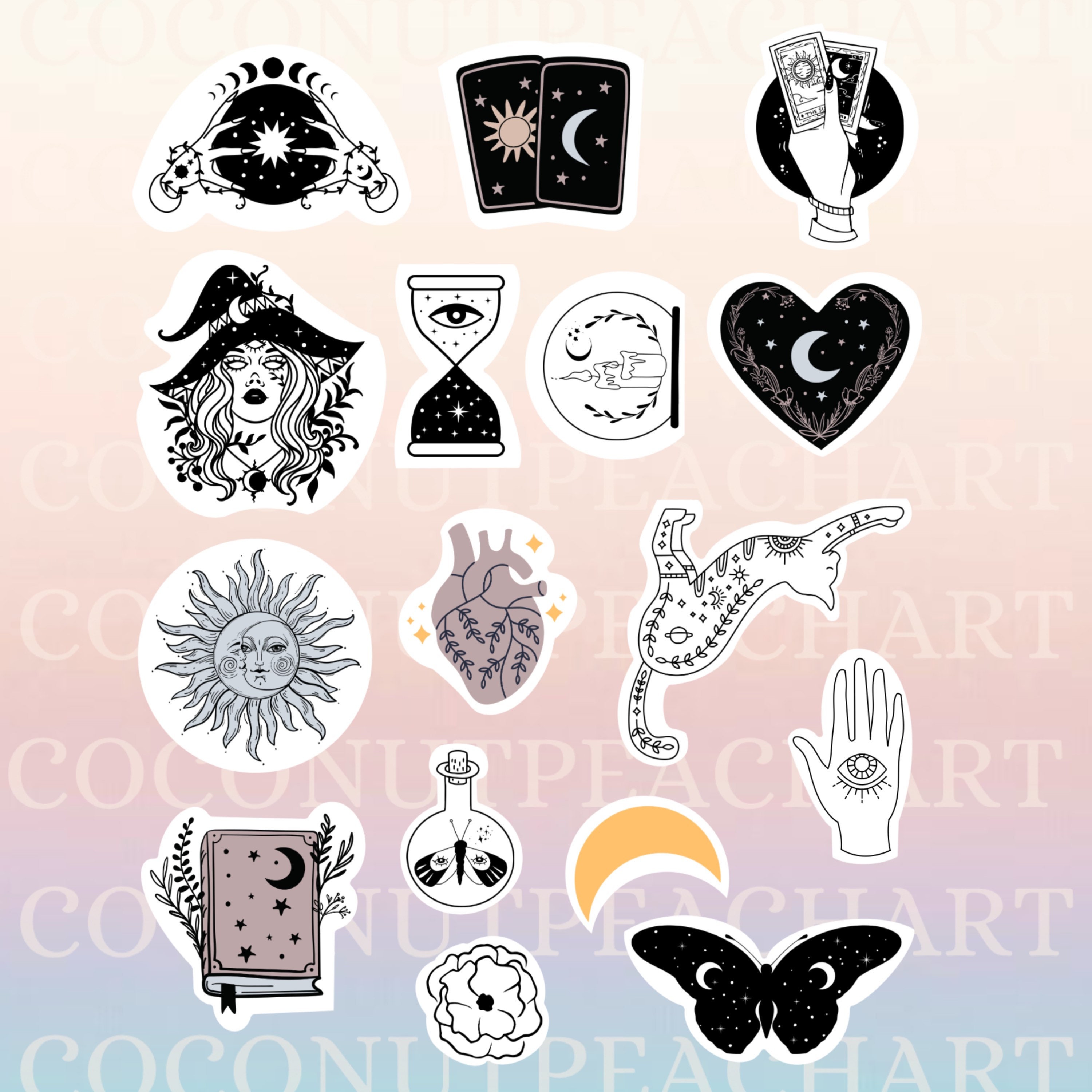 Witch Stickers,Vintage Witchy Stickers,Water Bottle Laptop Stickers Tarot  Cat Moon Magic Book Cards