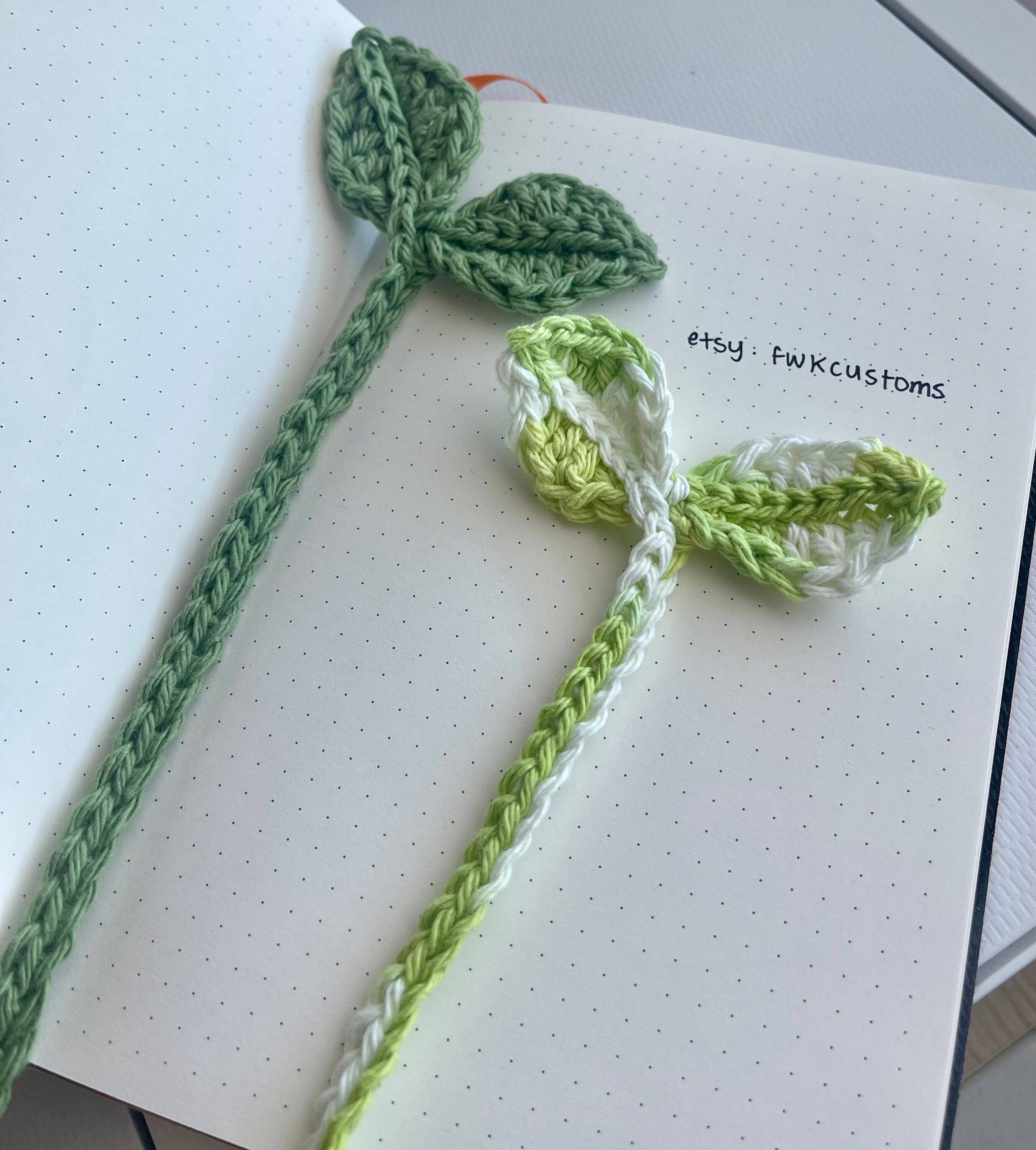 Crochet Sprout Leaf Pattern: Headphone Accessory, Bookmark (PDF