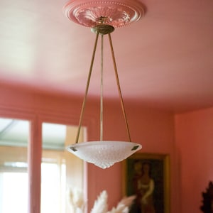 Chandelier signed Muller Frères Lunéville, Art Deco pendant light, nickel-plated bronze chandelier, ceiling lamp, 30s
