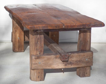 Table de ferme ancienne en bois, art populaire, déco intérieur, table bois, table de salle à manger, brutaliste, vintage