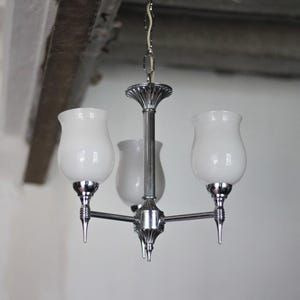 Vintage opaline pendant light, 3-light white opaline globe chandelier, ceiling lamp