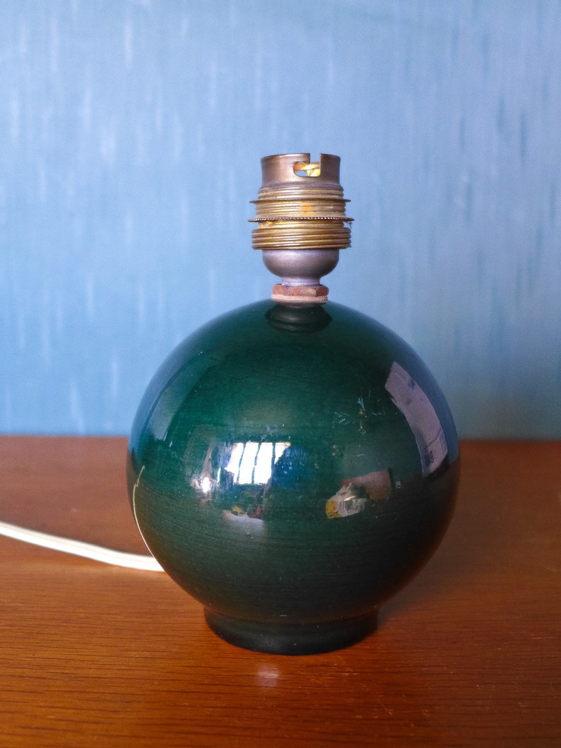 Lampe céramique vintage, lampe boule vert bouteille, lampe de table, lampe à poser, ceramic lamp image 5