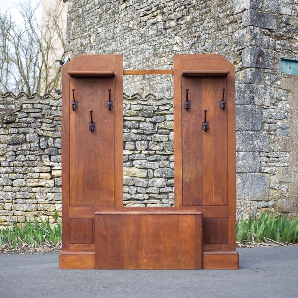 Porte-manteau art déco, porte-manteau bois avec patères bakélite, vestiaire, meuble hall d'entrée, vintage