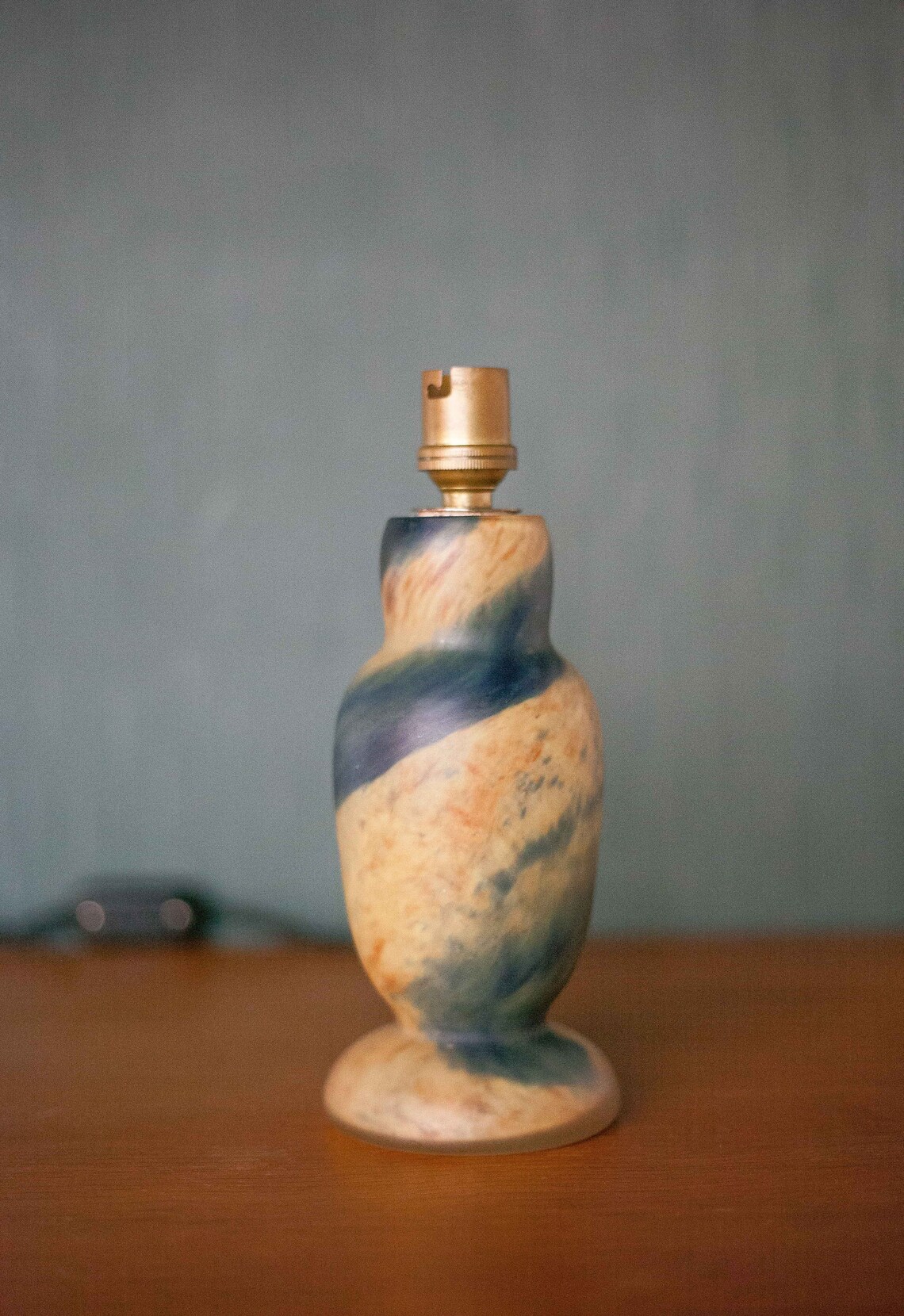 Lampe pâte de verre vintage, pied de lampe pâte de verre jaune/bleu, lampe à poser, lampe de chevet, déco intérieur, foto 2 di 5