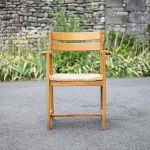 Vintage armchair, Maison Regain elm wood armchair, vintage straw armchair, interior decoration