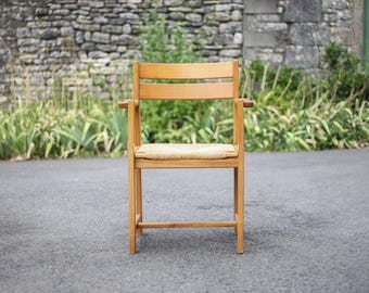Vintage armchair, Maison Regain elm wood armchair, vintage straw armchair, interior decoration